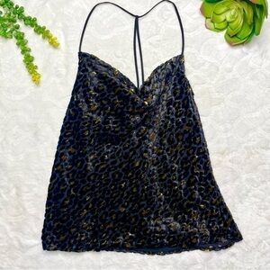 Intermix Gillian Velvet Devore Leopard Print Black Gold Metallic Cowl Neck Cami